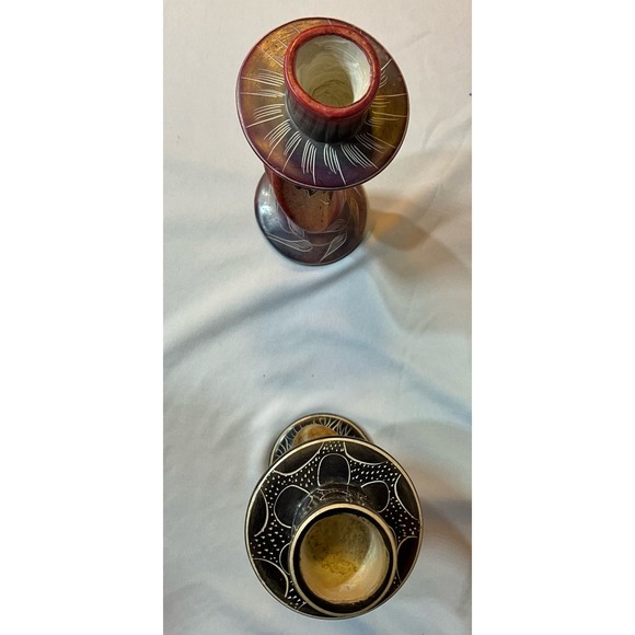 Handmade Vintage Soapstone Twisted Various Patterns Set of 2 Candle holders - Picture 4 of 7